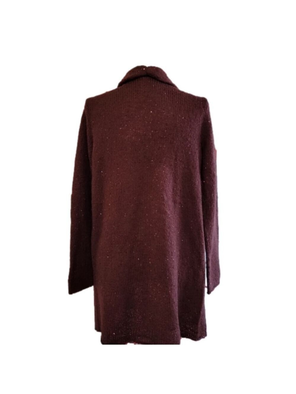 J Jill Mohair Blend Maroon Sequin Long Open Cardigan Sweater Size Medium EUC - Picture 2 of 8